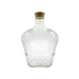 Vintage Seagram and Sons Crown Royal Clear Glass Bottle with Ornate Gold Cap